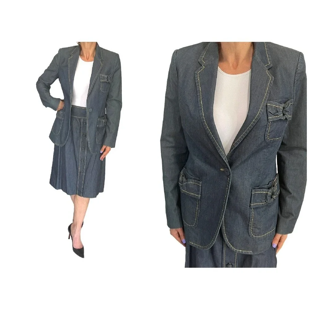 VIKTOR & ROLF Chambray Cotton  Denim 2 Piece Skirt Suit 40/8